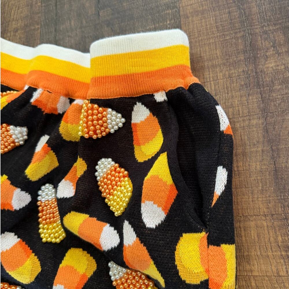 Queen of Sparkles Candy Corn Rhinestone Knit Shorts XS Halloween Lounge Shorts - Picture 6 of 9